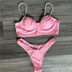 Pink Bikini with Pearl Straps